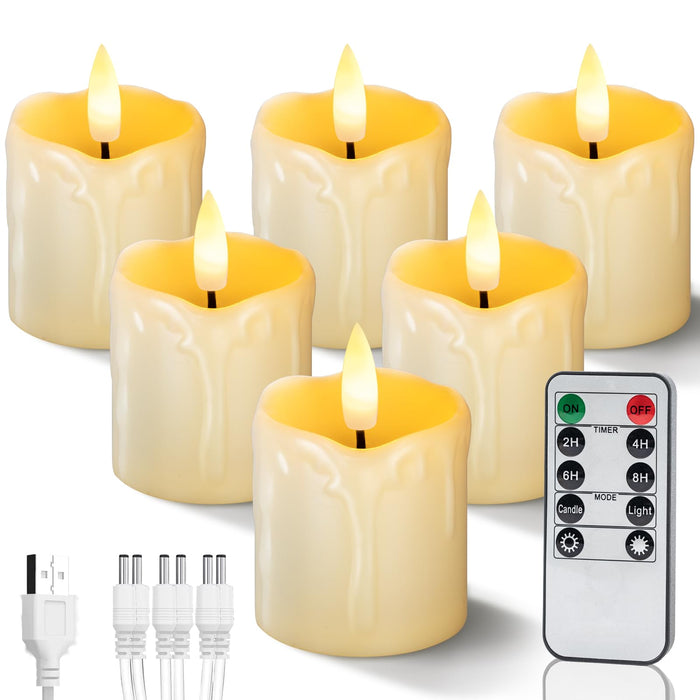 2"x 2" Rechargeable Flameless Votive Candles with Remote Timer, 6 Pack