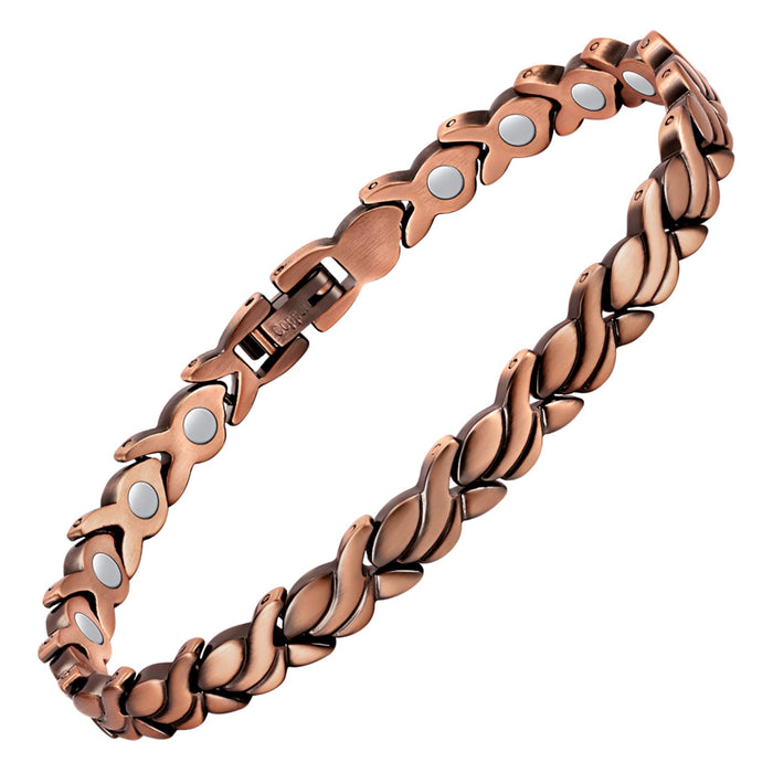 Feraco Copper Bracelet for Women 99.99% Solid Copper Magnetic Bracelets, Unique X Shape Links, Magnetic Field Therapy Jewelry Gifts (Fishtail)