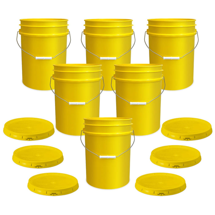 ePackageSupply, 5 Gallon Plastic Bucket with Airtight Lid I Food Grade Bucket | Yellow | BPA-Free I Heavy Duty 90 Mil All Purpose Pail Reusable I Made in USA | 6 Count