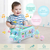 EFOSHM Baby School Bus Xylophone Toy for Toddlers 1-3, Baby Musical Bus Toys for 1 Year Old Girl, Shape Puzzles Knocking Xylophone Educational Musical Toys, Christmas Birthday Gifts for Boys and Girls