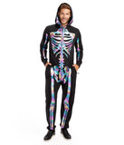 Tipsy Elves Halloween Skeleton Costume for Men - Comfy Easy Adult Onesie Jumpsuit - Front and Back Print with Zip Up Mask - Men's Iridescent Skeleton Jumpsuit Halloween Costume Size X-Small