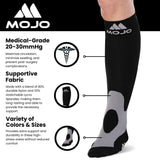 Mojo Compression Socks XX-Large Plus Size 20-30mmHg for Men & Women - Soft Breathable, Easy to get on. Graduated Support Socks Circulation - Black 2XL A601BL5