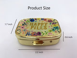 AmyZone Metal Pill Organizer Travel Friendly Portable Compact Pill Box Cute Pill Case to Hold Vitamins/Tylenol/Fish Oil/Supplements/Meds/Tablet for Purse/Pocket(Happy Pills 2 pcs with Mirror Inside)