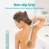 Back Scrubber Body Shower Brush: Anti Slip Long Handle Bath Brush with Stiff and Soft Bristles - Showering Exfoliator for Women, Men, Elderly (Mint Green)