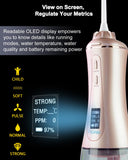 MySmile Powerful Cordless 350ML Water Dental Flosser Portable OLED Display Oral Irrigator with 5 Pressure Modes 8 Replaceable Jet Tips and Storage Bag for Home Travel Use (Rose Gold)