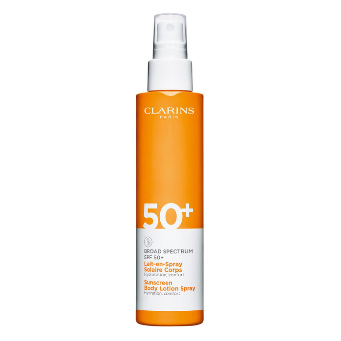 Clarins NEW Body Sunscreen Lotion Spray | Broad Spectrum SPF 50+ | UVA/UVB Protection | Lightweight and No White Cast | Enriched with Antioxidants | All Skin Types, including Sensitive Skin | 5 Ounces