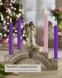 SHYMERY Flameless Advent Candles,Real Wax Battery Operated Electric LED Taper Candles with Remote Timer, Set of 4 Purple & Pink Flickering for Wreath Thanksgiving Christmas Outdoor Centerpieces