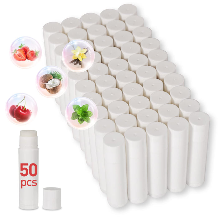 DMSKY 50 Pack Lip Balm Unlabeled, Natural Lip Balm Bulk Blank Tube, Lip Balm for Party Favors and Gift Basket Filling - 5 Flavors