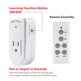 BN-LINK Wireless Remote Control Electrical Outlet Switch for Lights, Fans, Christmas Lights, Small Appliance, Long Range White (Learning Code, 3Rx-1Tx) 1200W/10A