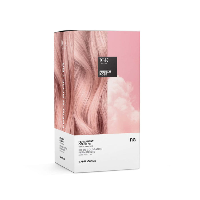 IGK Permanent Color Kit FRENCH ROSE - Light Rosy Blonde RG | Easy Application + Strengthen + Shine | Vegan + Cruelty Free + Ammonia Free | 4.75 Oz