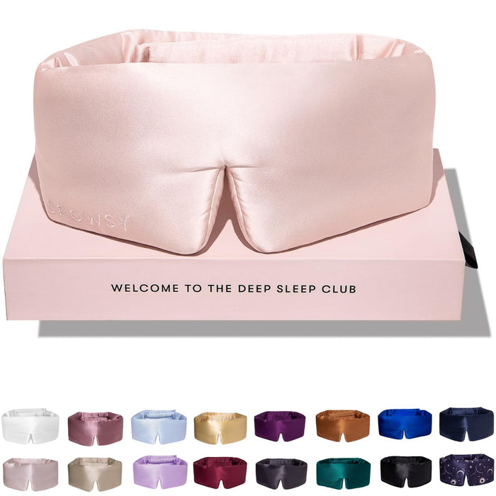 DROWSY Silk Sleep Mask. Face-Hugging, Padded Silk Cocoon for Luxury Sleep in Total Darkness. (Sunset Pink)