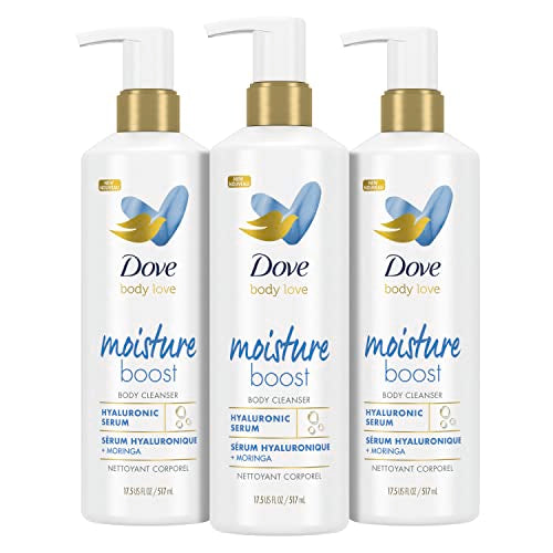 Dove Body Love Body Cleanser Moisture Boost 3 Count For Dry Skin Body Wash with Hyaluronic Acid and Moringa Oil 17.5 fl oz