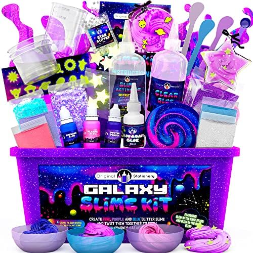 Original Stationery Galaxy Slime Kit, Slime Maker Set with Glow in The Dark Stickers, Dark Powder to Make Glitter & Galactic Slimes, Fun Slime Kit for Girls 10-12 and Easter Gifts for Girls 8-12