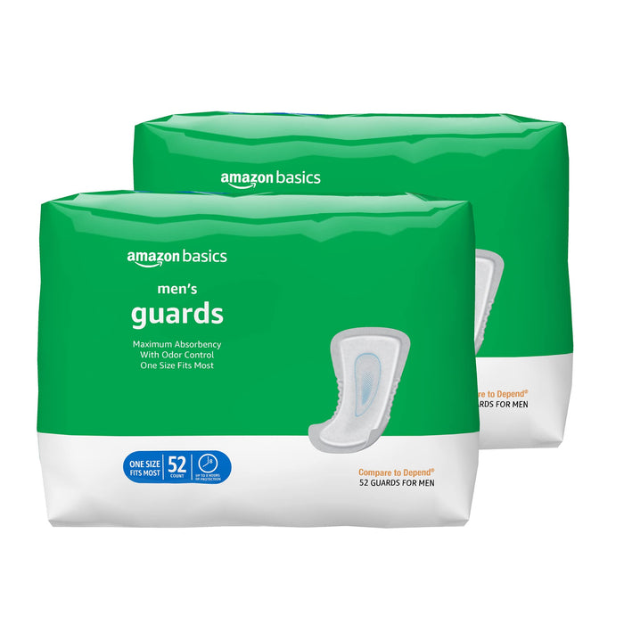 Amazon Basics Men's Incontinence Guards, Maximum Absorbency, 104 Count, (2 Packs of 52)