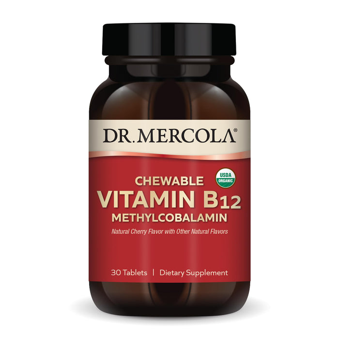 Dr. Mercola Organic Chewable Vitamin B12, 30 Servings (30 Tablets), Natural Cherry Flavor, Dietary Supplement, Supports Energy Production and Mental Focus, Non-GMO, Certified USDA Organic