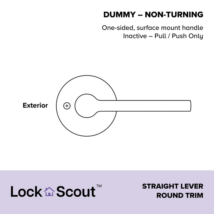 Lock Scout Straight Lever with Round Trim Dummy Door Handle, Matte Black Finish