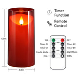 NURADA Flameless Candles with Remote Timer: 3D Wick Battery Operated Led Pillar Candle Fake Candle Set for Wedding Birthday Halloween Christmas Decorations - Red 2 Pack