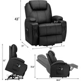 Flamaker Power Lift Recliner Chair PU Leather with Massage for Elderly Ergonomic Lounge Chair Classic Single Sofa with 2 Cup Holders Side Pockets Home Theater Seat (Leather, Light Black)