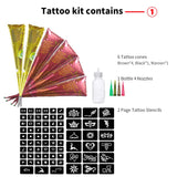 11 Sheets total 84 Tattoo Patterns, 6 Pcs 3 Color (Brown Black Maroon) Temporary Tattoo Kit, Tattoo Stencils Kit