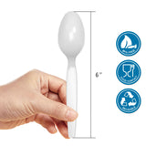 POSATE Plastic Spoons, White, Heavy weight, 100 Count