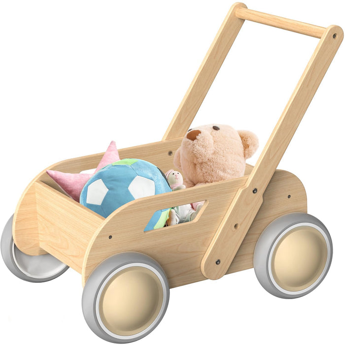 HOMEKOL Wooden Baby Push Walker, Natural Wood Color