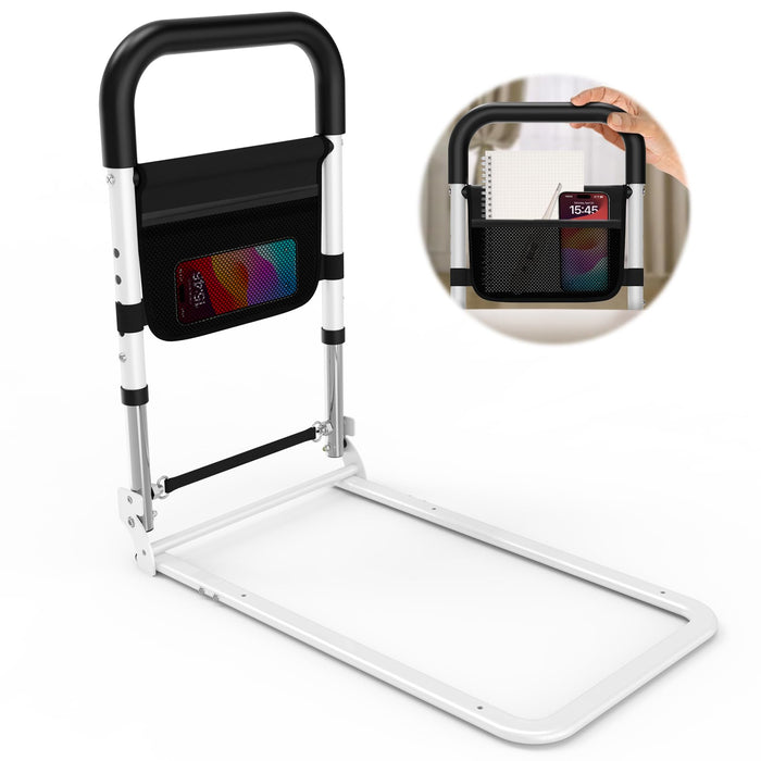 Bed Rails for Elderly Adults Safety, Adjustable Bed Railings, Support Assist Rail for Seniors, Bedside Fall Prevent Grab Bar Guard Rails with Pouch, Bed Cane fits King Queen Full Twin Bed (Small)