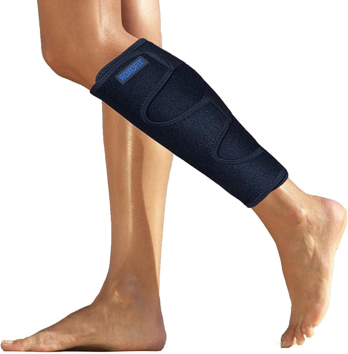 ROXOFIT Calf Brace for Torn Calf Muscle and Shin Splint Pain Relief - Calf Compression Sleeve for Lower Leg Injury, Strain, Tear - Neoprene Runners Tibia Splints Wrap for Men and Women