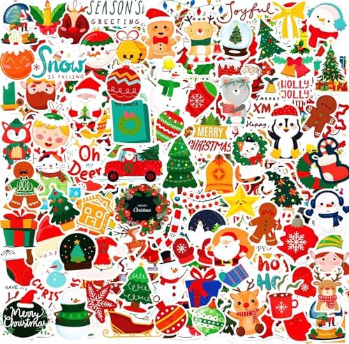 200Pcs Christmas Stickers, Cute Merry Christmas Stickers for Water Bottles Crafts Scrapbooking Christmas Party Favors, Christmas Holiday Stickers for Kids Teens Aduts