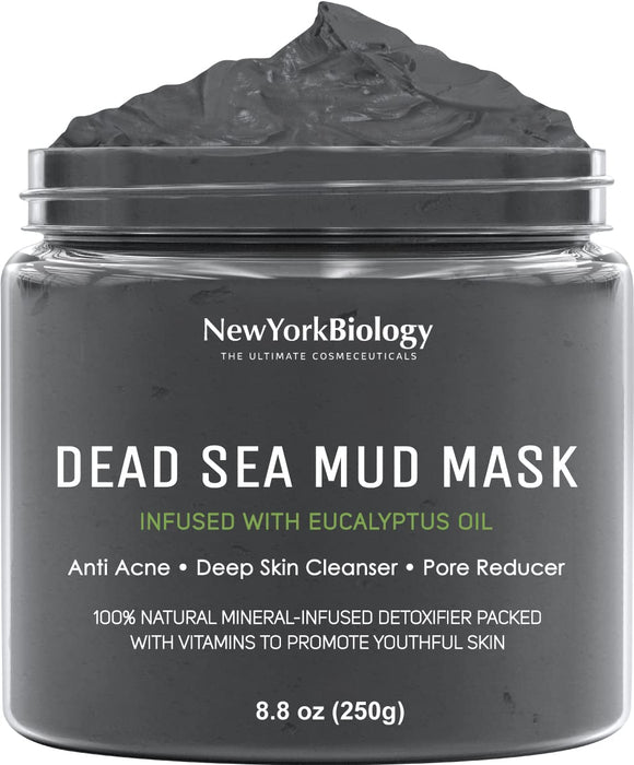 New York Biology Dead Sea Mud Mask for Face and Body Infused with Eucalyptus - Spa Quality Pore Reducer for Acne, Blackheads and Oily Skin - Tightens Skin for A Healthier Complexion - 8.8 oz