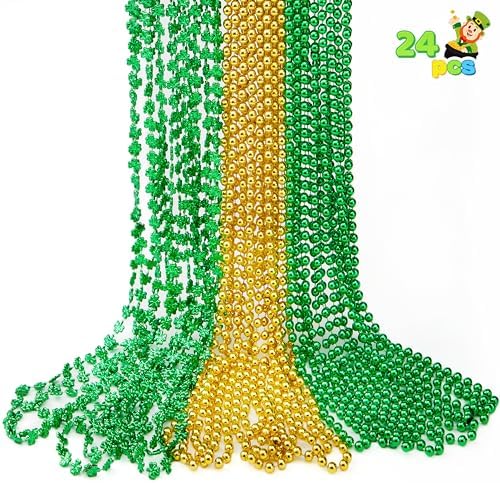 JOYIN 24 PCS St. Patrick’s Day Necklace Set, 8 Green and 8 Gold Bead Necklaces and 8 Green Shamrock Bead Necklaces, St Patrick Accessory Set, Irish Carnival Dress Up Party Favor Supplies