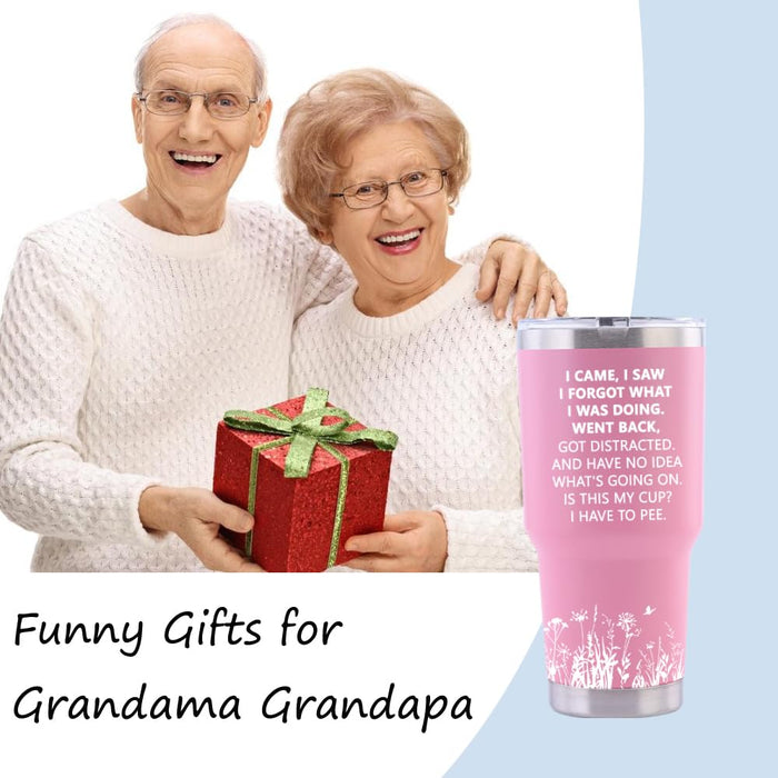 Eisfiel I Came I Saw I Forgot Tumbler, Funny Senior Citizens, 30oz Stainless Steel Tumblers Bulk, Funny Sarcasti Gifts for Elderly Grandma Grandpa Wife Husband for Retirement Birthday Gift Pink