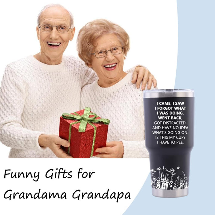 Eisfiel I Came I Saw I Forgot Tumbler, Funny Senior Citizens, 30oz Stainless Steel Tumblers Bulk, Funny Sarcasti Gifts for Elderly Grandma Grandpa Wife Husband for Retirement Birthday Gift Black