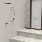 Angled Grab Bar 16x16 Inch Stainless Steel Knurled Toilet Handles Wall Mounted Bathroom Handicap Safety Rails for Elderly Injured Balance Support, L-shaped Brushed Nickel Grab Bar for Shower