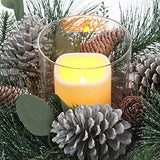 18" Christmas Wreath for Table Centerpieces Advent Wreath with Flameless Candles Table Wreath with Detachable Glass Holder Rusitc Christmas Candle Centerpieces Artificial Wreaths for Front Door Window