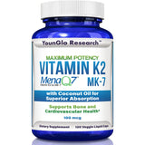 YounGlo Research Vitamin K2 MK7 (MenaQ7) 100 mcg w/Coconut Oil for Superior Absorption, Dietary Health Supplement, 120 Vegan Liquid Capsules to Support Bone Strength & Density for Adults Women & Men