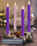 SHYMERY Flameless Advent Candles,Real Wax Battery Operated Electric LED Taper Candles with Remote Timer, Set of 4 Purple & Pink Flickering for Wreath Thanksgiving Christmas Outdoor Centerpieces