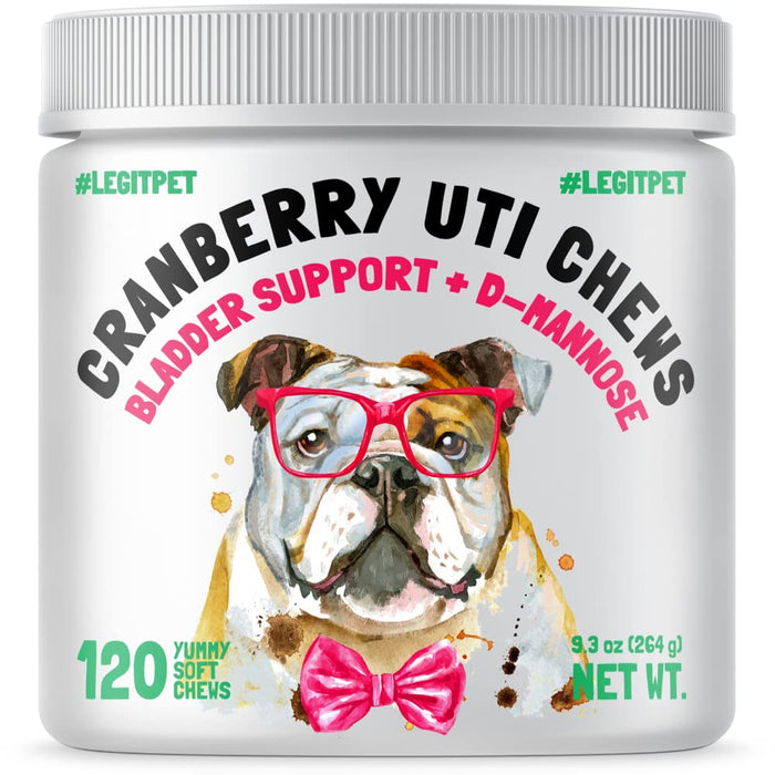 Cranberry UTI Chews for Dogs Bladder Suppot + D-Mannose Supports Kidney Urinary Tract and Bladder Health Natural Cranberry Wellness Supplement Immune System Booster Natural Pet Antioxidant 120 Chews