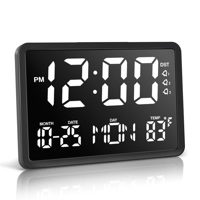 JALL 10.5" Digital Clock with Large Display, Calendar Day and Date, DST, Temperature, Dual Alarms, for Desk, Wall Mounted, Living Room, Bedroom, Gift for Elderly, Seniors, Dementia