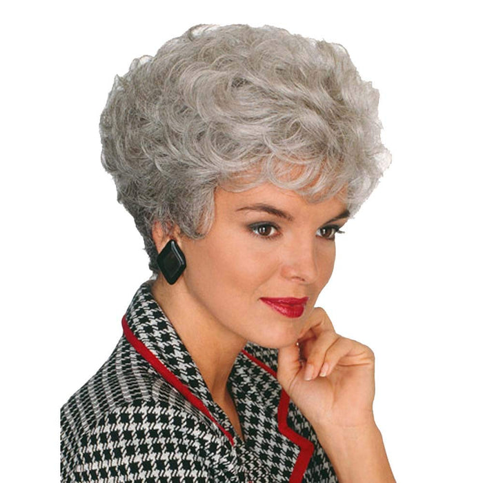 GNIMEGIL Short Grey Wig for White Women Silver Gray Curly Hair Wig Old Lady Costume Wig Grandma Wig Elderly Synthetic Wigs Mommy Granny Cosplay Wig