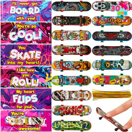 JOYIN 30 Packs Valentine's Day Mini Finger Skateboards with Cards, Classroom Exchange Gift for Kids, Kids Toys Party Favor, Classroom and Holiday Reward Prizes