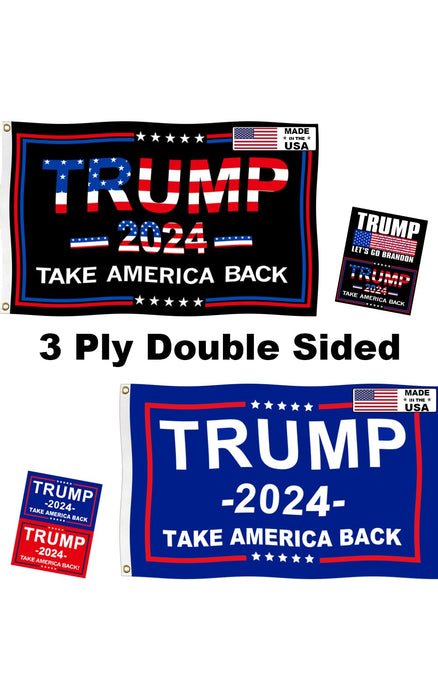 2Pack Trump 2024 Flags 3x5 Outdoor Made in USA-Double Sided 3 Ply Heavy Duty Take America Back with 4 Pcs Trump 2024 Sticker,Trump 2024 Flags Banner for Outside with 2 Brass Grommets UV protection Fade Resistant for Indoor Outdoor…