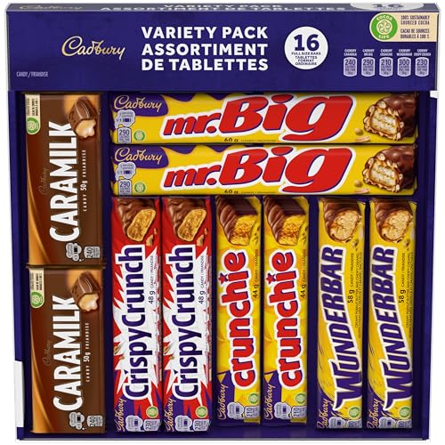 Cadbury 16 Full size Chocolate Bars Variety Pack - Wunderbar, Caramilk, Mr.Big, Crunchie, Crispy Crunch 816 g