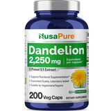NusaPure Dandelion Root Extract 2,250mg 200 Veggie Capsules (Non-GMO)