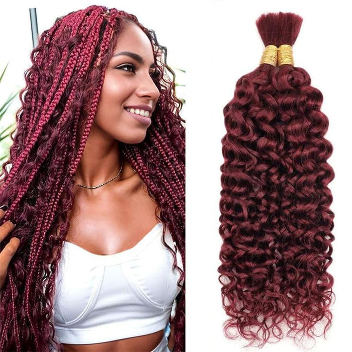 99J Human Braiding Hair 30 Inch Deep Curly Bulk Human Hair for Braiding 2 Bundles 100G No Weft Brazilian Virgin Water Wave Bohemian Braiding Hair Extensions for Boho Knotless Braids 99J Burgundy Micro