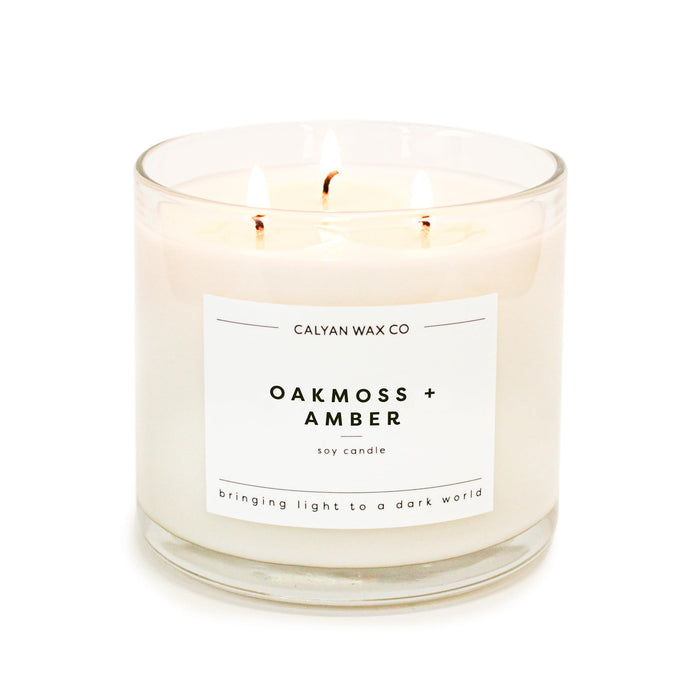 Calyan Wax Scented Candle, Oakmoss & Amber, 3 Wick Candle for The Home Scented with Moss & Sage, 14.9 oz Soy Wax Candle with 43 Hour Burn Time, Non Toxic Large Candle in Glass Jar, Candle Gift