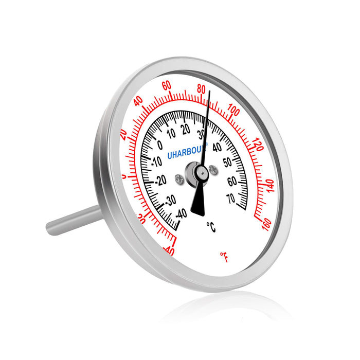 UHARBOUR Water Temperature Gauge, 3" Dial Fully StainlessSteel Water Temp Gauge, Water Thermometer with 4" Stainless Steel Stem, -40 to 160°F, 1/2" NPT Back Mount
