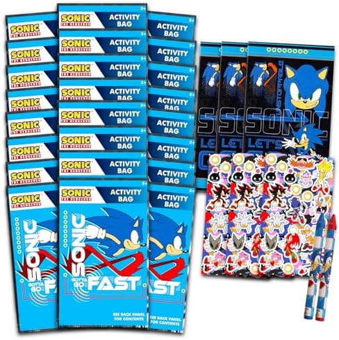 Sonic Birthday Party Favors Set - Bundle with 24 Sonic the Hedgehog Play Packs | Mini Coloring Books, Stickers, and More for Goodie Bags (Sonic Party Supplies)