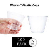 Clawsoff 9 oz Clear Plastic Cups, 100 Pack Disposable Fancy Cups for Wedding, Cocktail Cups 9 Ounce, Bulk Clear Plastic Tumblers for Iced Coffee, Cold Beverage