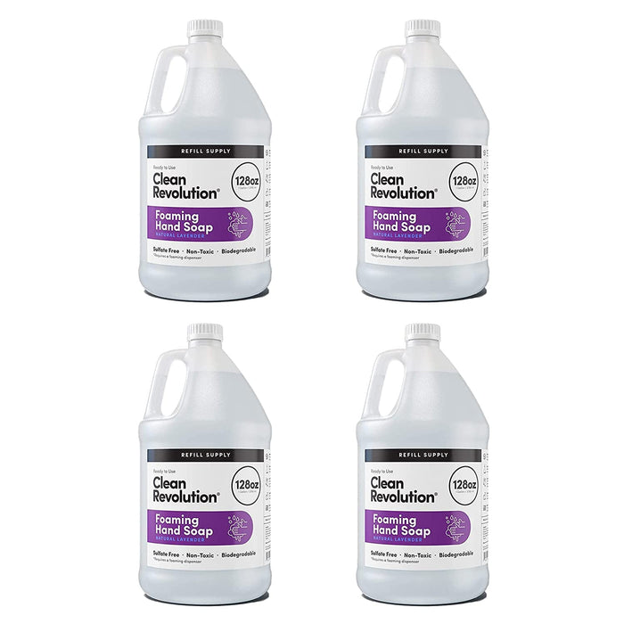 Clean Revolution Foaming Hand Soap Refill Supply Container, Ready to Use Formula, Gluten Free, Natural Lavender Fragrance, 128 Fl. Oz, 4 Pack