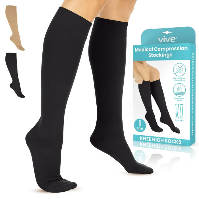 Vive Compression Stockings for Women , Men | 15 - 20 mmHg Medical Compression Support for Varicose Veins - Ultra Sheer TED Style Hose- Knee High for Swelling, Soreness, Maternity, Pregnancy, Nurses